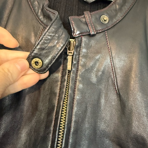 Twiggy Black Genuine Leather Jacket with Knit Sleeves - Picture 6 of 9